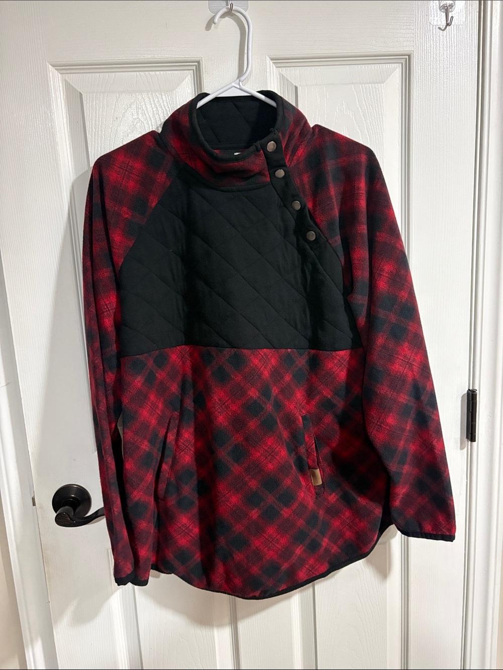 Maurices Red and Black Plaid Quilted Pullover Jacket